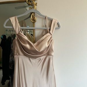 Revelry Sienna Satin Dress in Gold Champagne Bridesmaid Dress